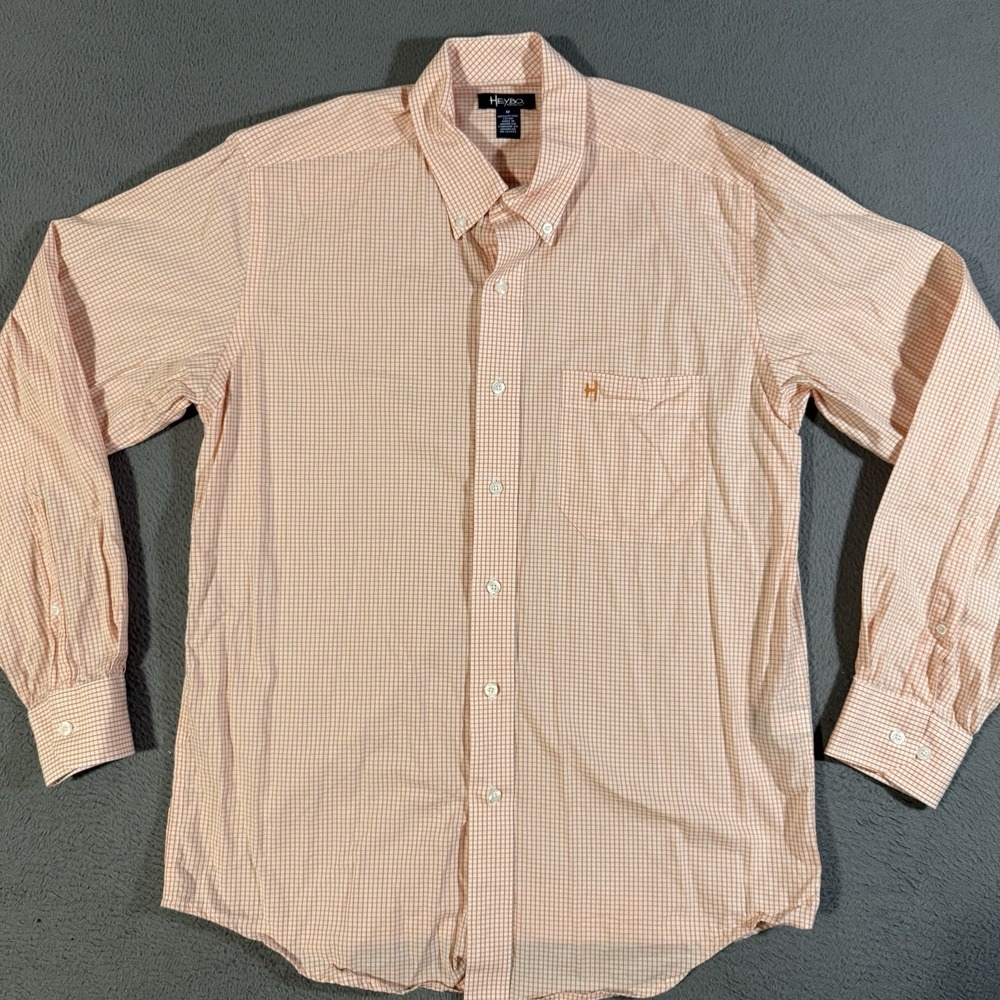 HEYBO Plaid Button Down Shirt Men's Medium Long Sleeve Blue Orange White Classic